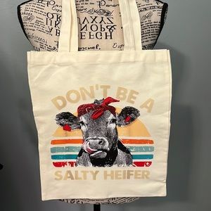 “Don’t Be a Salty Heifer” Small Canvas Tote Bag Grocery Gift Gym School